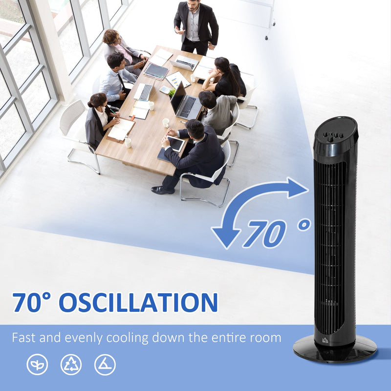 Black 30" Oscillating Tower Fan: 3 Speeds, Ultra Slim Homcom