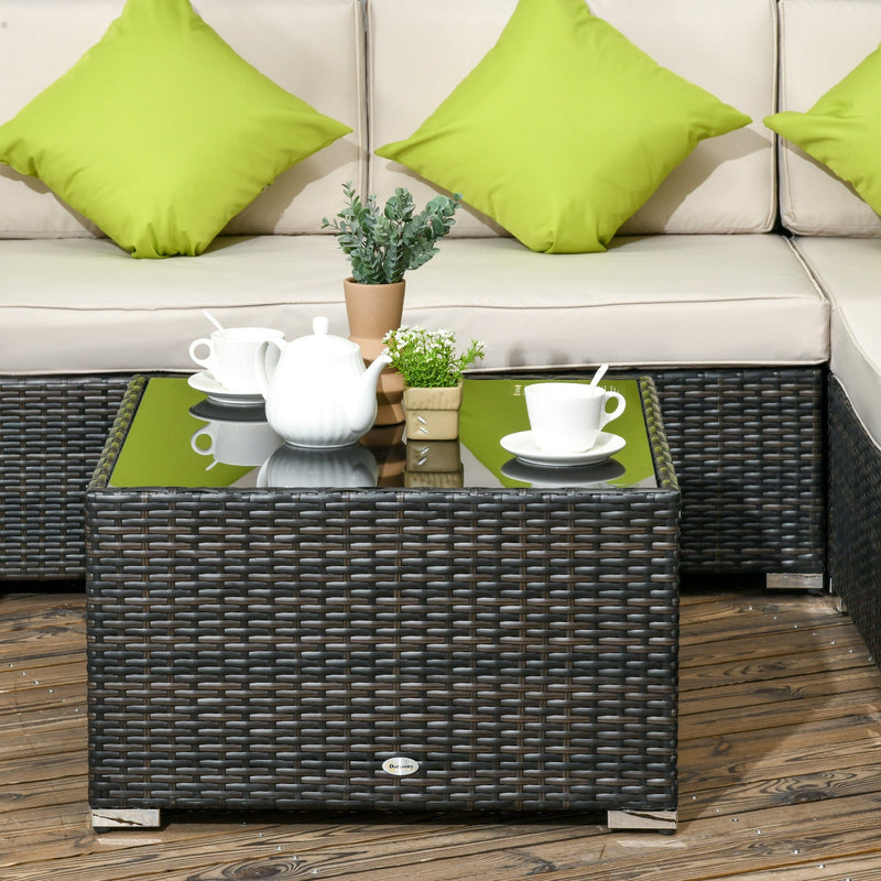 8pc Brown Rattan Corner Sofa Set with Table & Cushions Outsunny