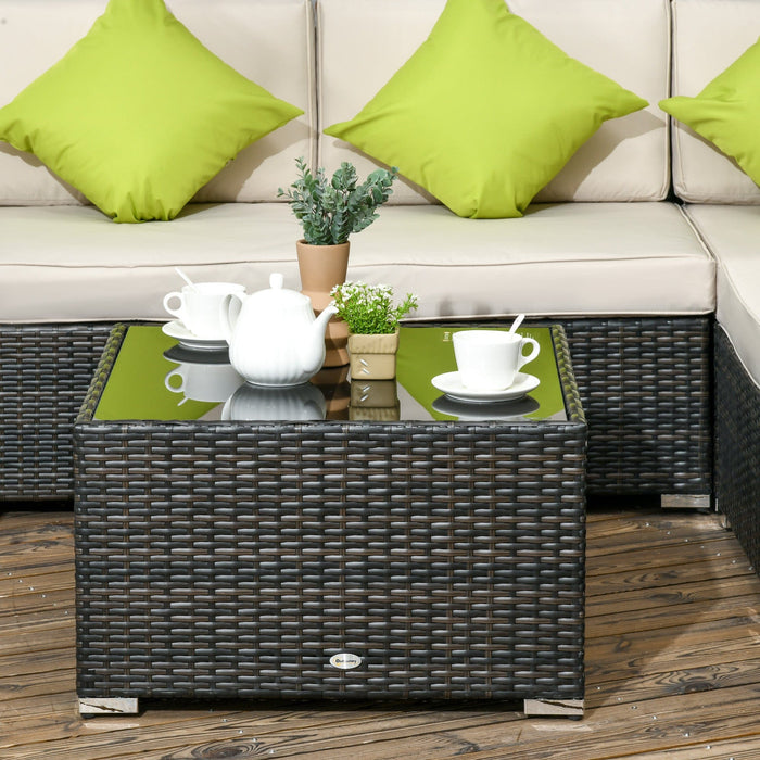 8pc Brown Rattan Corner Sofa Set with Table & Cushions