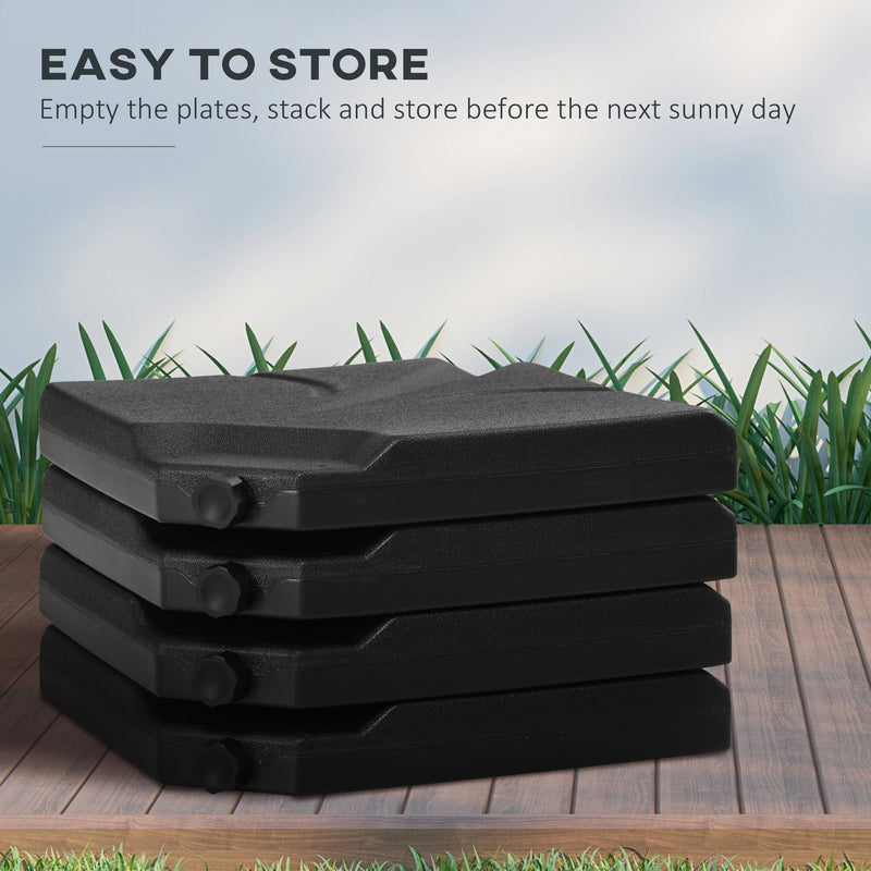 Set of 4 Cantilever Parasol Base Weights — Water or Sand Fill, HDPE, Black Outsunny