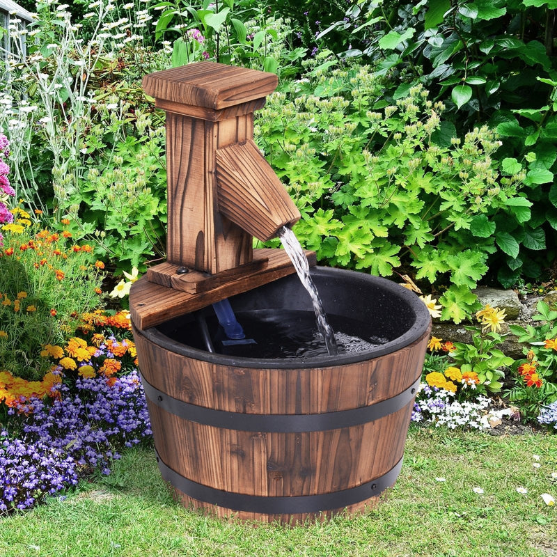 Wood Barrel Electric Water Fountain, Patio Feature Outsunny