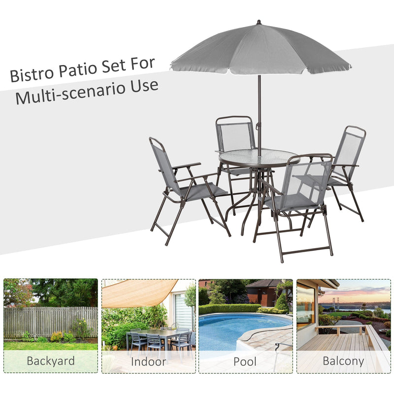 4 Seater Garden Dining Set with Parasol, Grey Outsunny