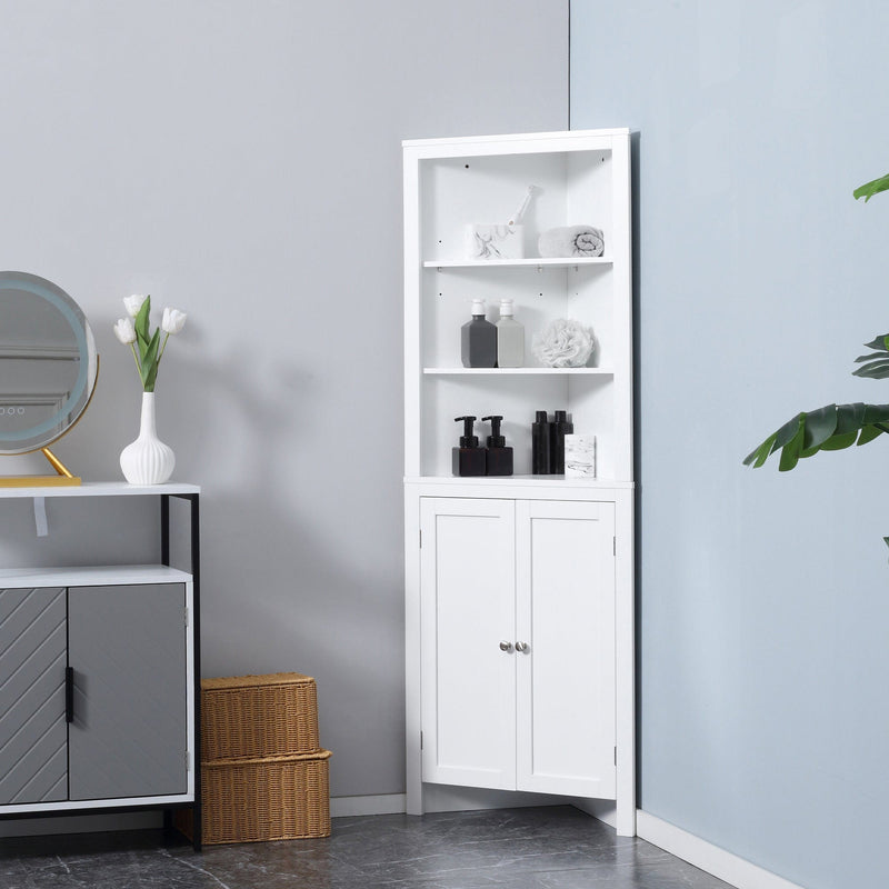 kleankin Triangle Bathroom Cabinet, Corner Bathroom Storage Unit with Cupboard and 3-Tier Shelves, Free Standing, White Kleankin