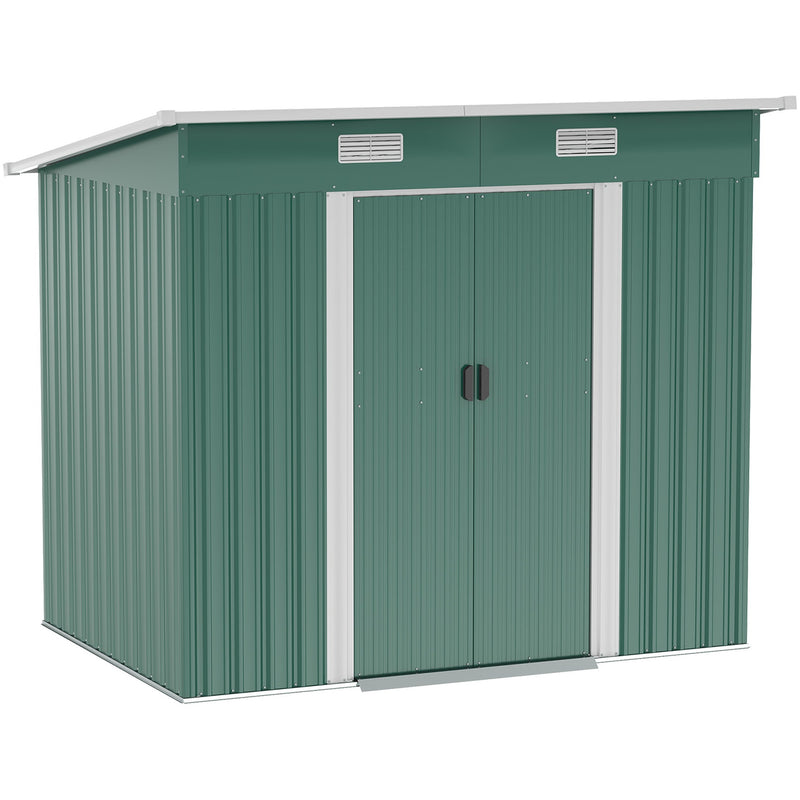 7x4ft Metal Outdoor Garden Storage Shed, Green