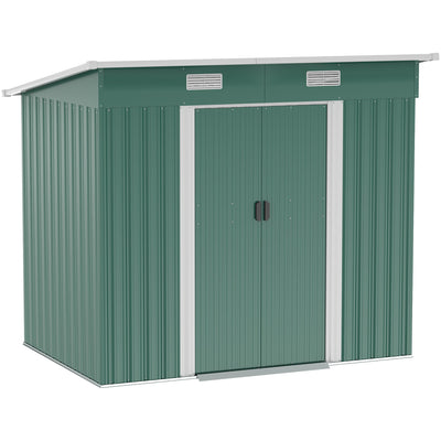 7x4ft Metal Outdoor Garden Storage Shed, Green Outsunny