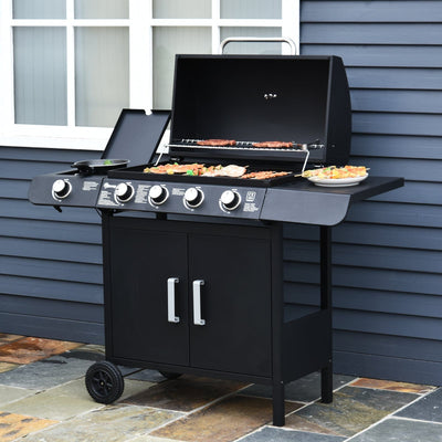 4 Burner Gas BBQ With Side Burner, Trolley with Storage Outsunny