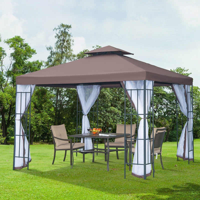 Garden Gazebo, 3x3m, Metal Frame with Curtains