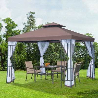 3x3m Garden Metal Gazebo Mosquito Nets and 2 Tier Roof Outsunny