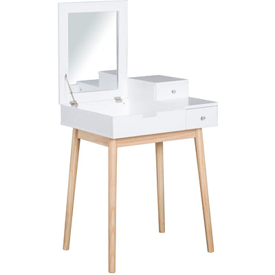 Pine Dressing Table With Flip up Mirror, 2 Drawers, White Homcom