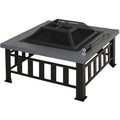 Large Square Metal Fire Pit With Cover Outsunny