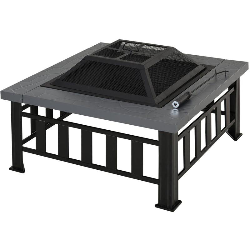 Large Square Metal Fire Pit With Cover Outsunny