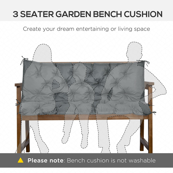 Dark Grey 3 Seater Garden Bench Cushion with Ties - 98x150cm
