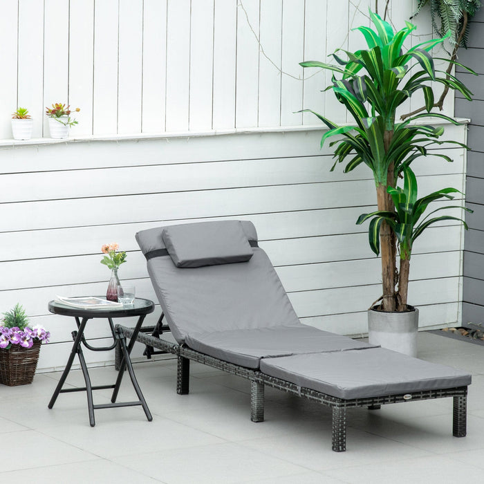 Rattan Sun Lounger With Cushions, Mixed Grey