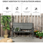 2 Seater Patio Rattan Bench, Grey Outsunny