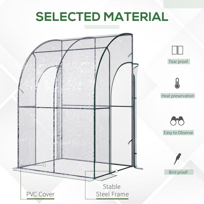 Lean to Greenhouse, PVC Cover, Zip Door, L143xW118xH212 cm